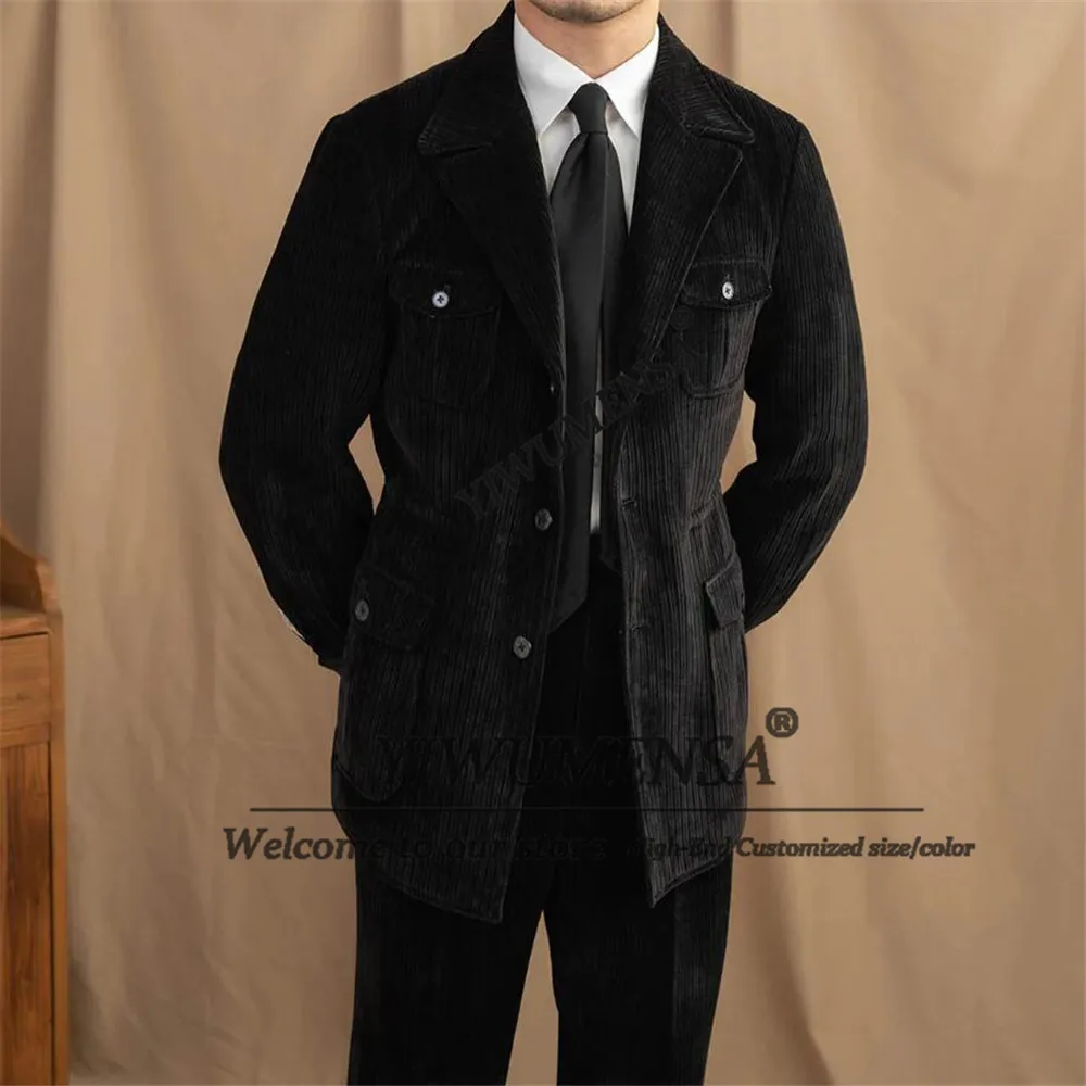 

Vintage Men's Suit 2 Pieces Set Notched Lapel Customized Groom Blazers Man Corduroy 2 Pieces Sets Business Party Wedding Tuxedos