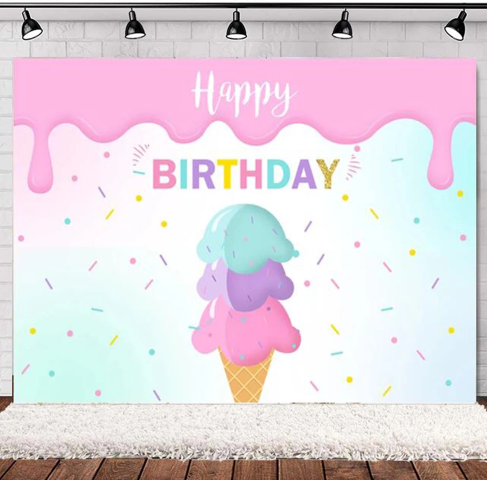 

Photography Backdrop Ice Cream Newborn Kids Happy Birthday Theme Background For Photo Shoot Girl Dessert Table Banner Supplies