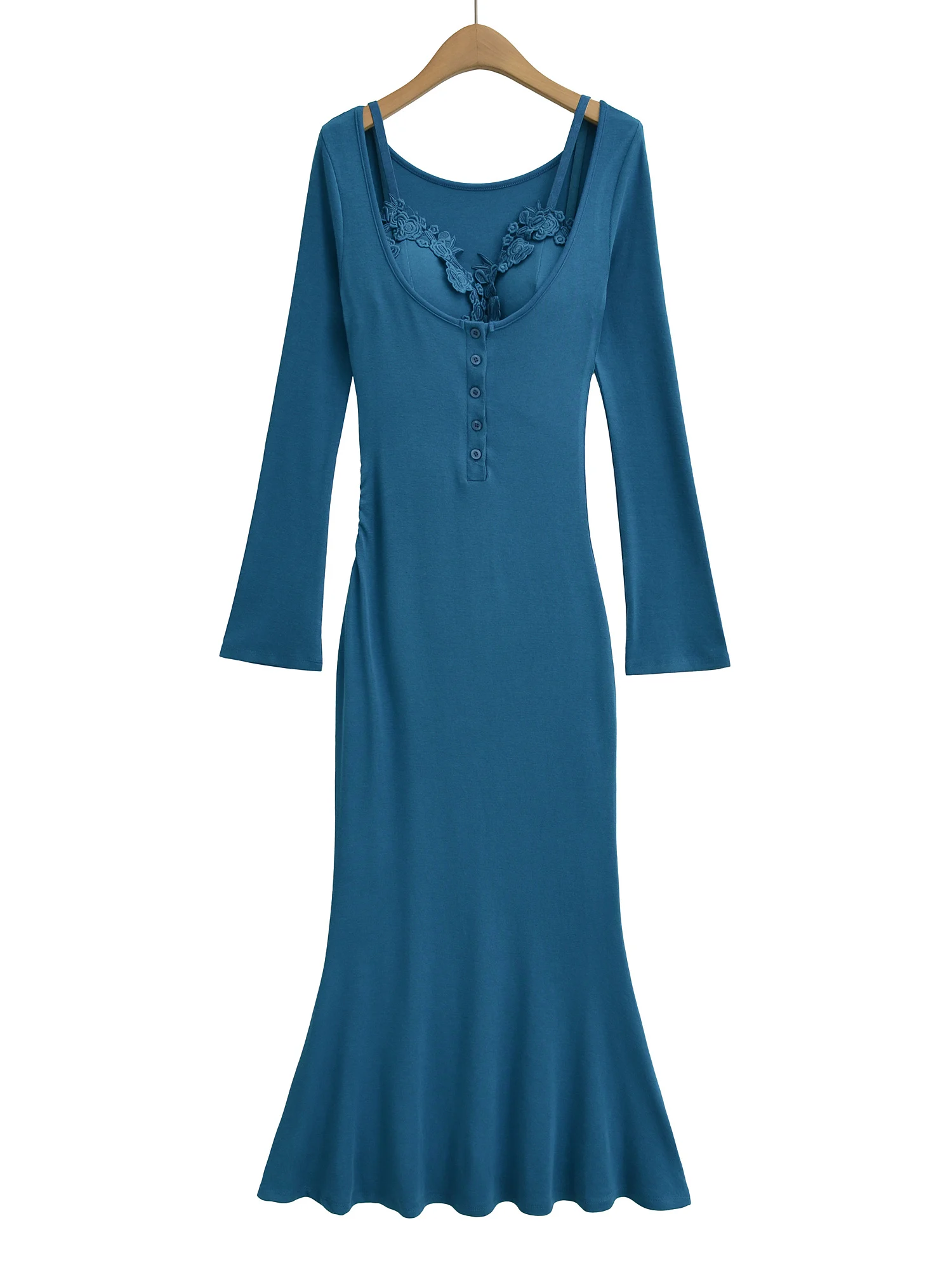 

Ele Long Sve Lace Dr Женское облегающее платье с накладкой на грудь с низким U-образным ремешком Long Dr Pure Desire Sle Повседневная одежда