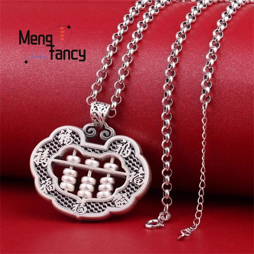 New 925 Sterling Silver Retro National Style Auspicious Clouds Abacus Pendant Blessed Adjustable Beads Exquisite Fashion Jewelry