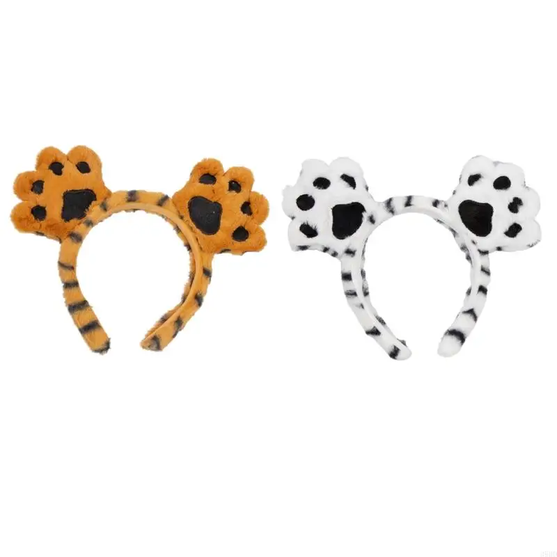 39BD Cartoon Cute Headband Tiger Paw Shaped Hair Hoop Plush Party Headpiece Hair Band Durable Cosplay Costume Props Unisex