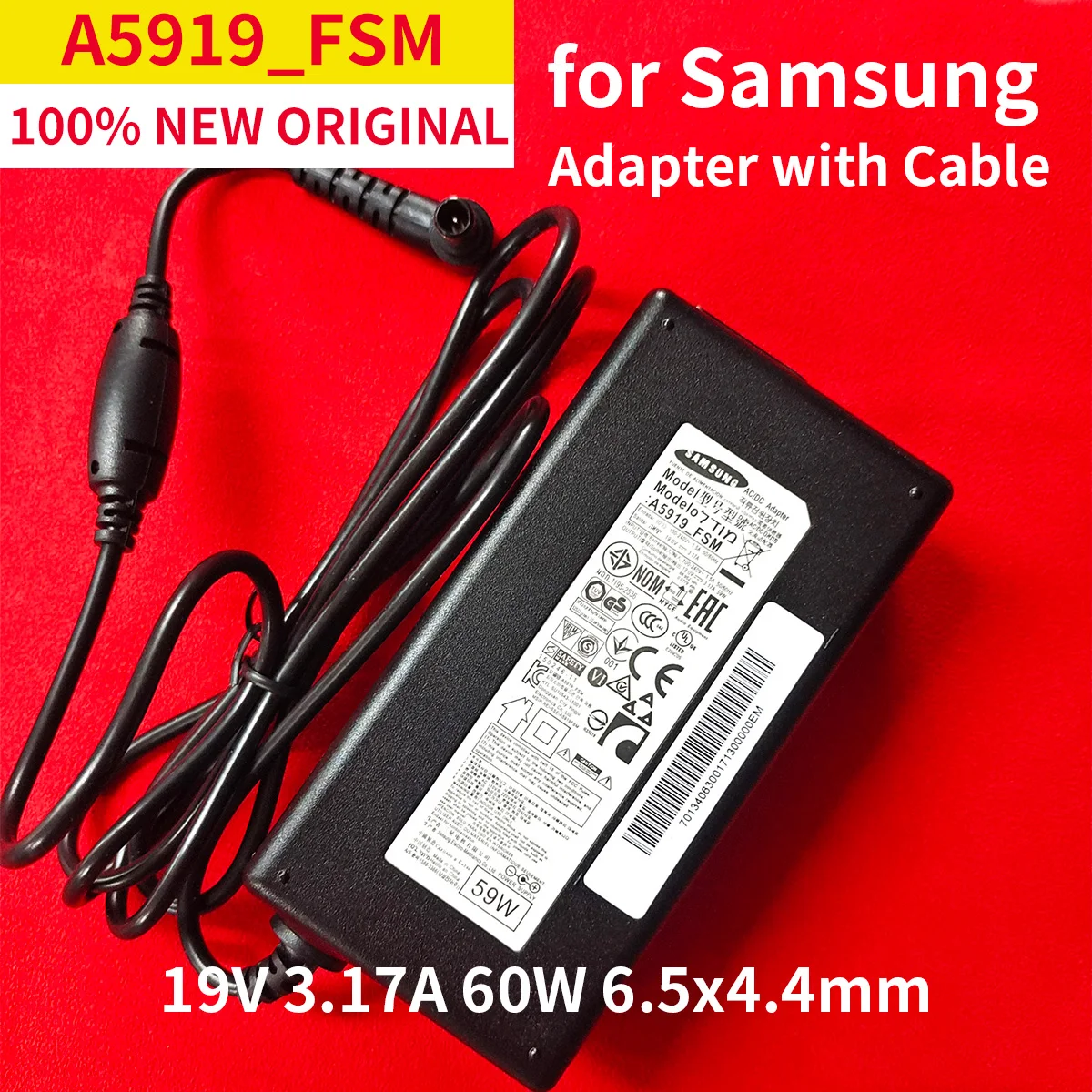 

19V 3.17A 59W 60W A5919_FSM AC with Cable 6.5X4.4mm BN44-00838B/A for Samsung Monitor UN32J5205 UE32J4500