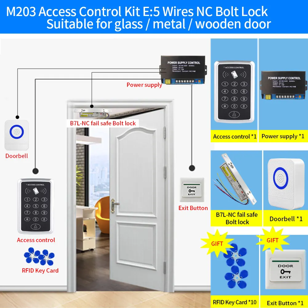 RFID 125kHz Tür zugangs kontroll system Kits Tastatur Netzteil elektrische 180kg Magnets chloss Streik Türschlösser Kit für zu Hause