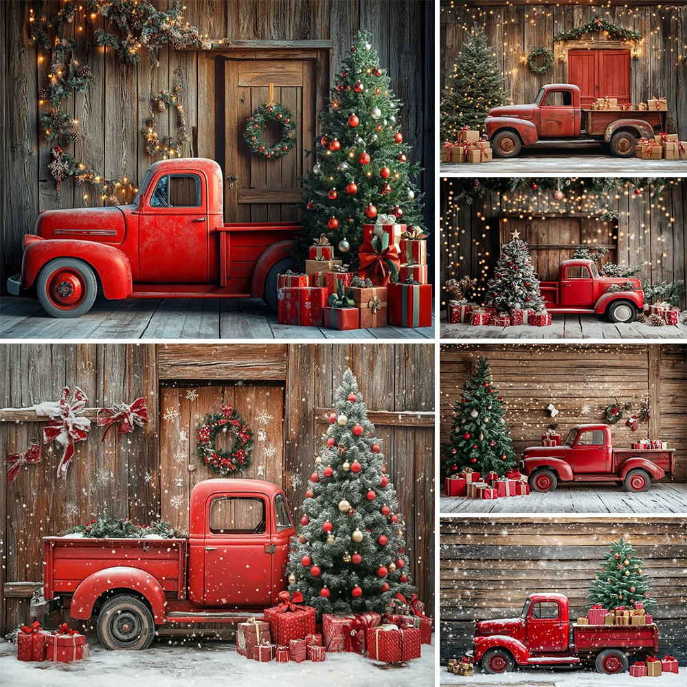 

Photography Background Christmas Red Truck Gift Decoration Backdrop Baby Kids Xmas Holiday Party Prom Studio Props