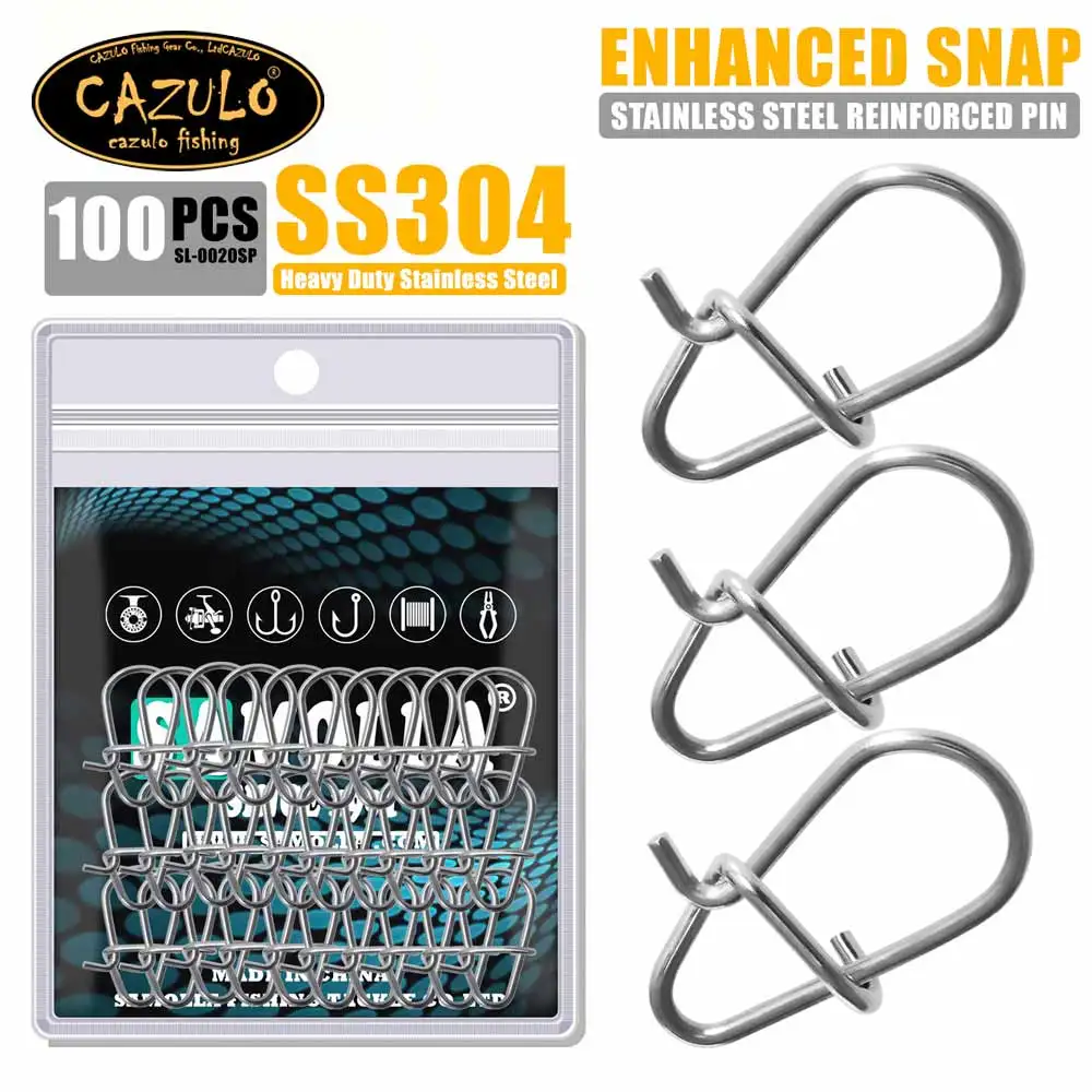 CAZULO 100pcs Fishing Hook Buckle 304 Stainless Steel Buckle Pin Rolling Rotary Bait Connector Fishing Tool Accessories and Tool