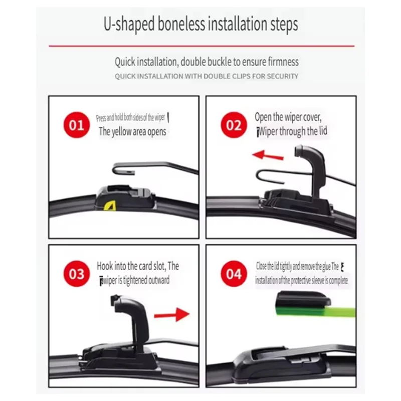 

A04E-2 шт. щетки стеклоочистителя автомобиля универсальный U-образный мягкий резиновый стеклоочиститель без костей снижает шум автомобильный дворник