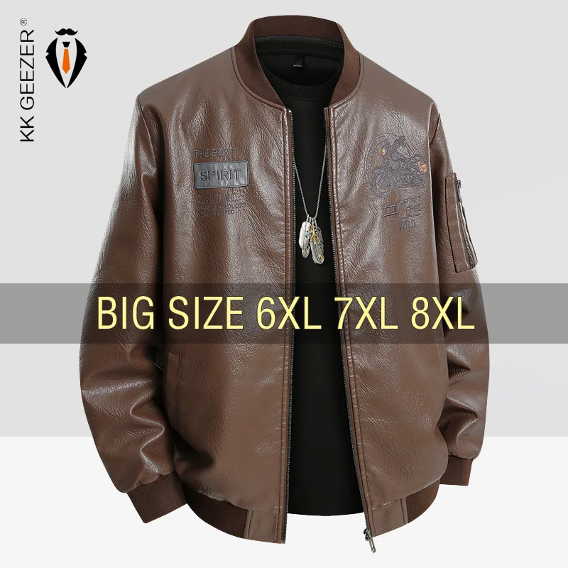 Leather Jacket Men Coats Spring Black Oversized 6XL 7XL 8XL Plus Size 2025 Street Motorcycle Autumn Hip Hop Waterproof Softshell