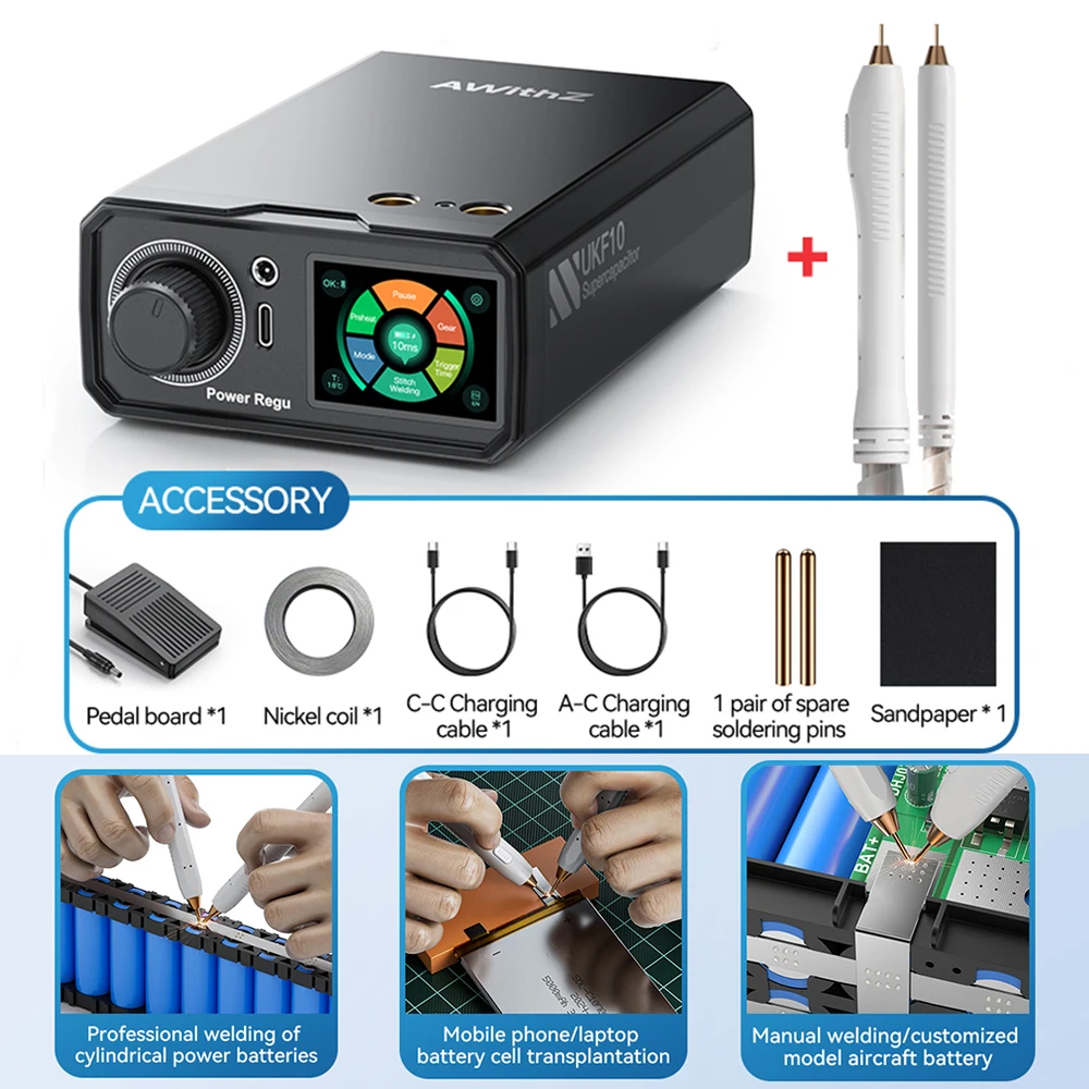 

UKF10 Spot Welding Machine Foot Pedal Farah Capacitor Type C Rechargeable 18650 Lithium Battery Spot Welder Kit