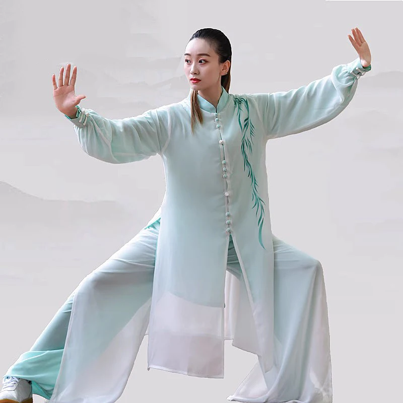 Women's Chiffon Tai Chi Suit Flowing Neo-Chinese Style Baduanjin Martial Arts Training & Performance Wear for Adults