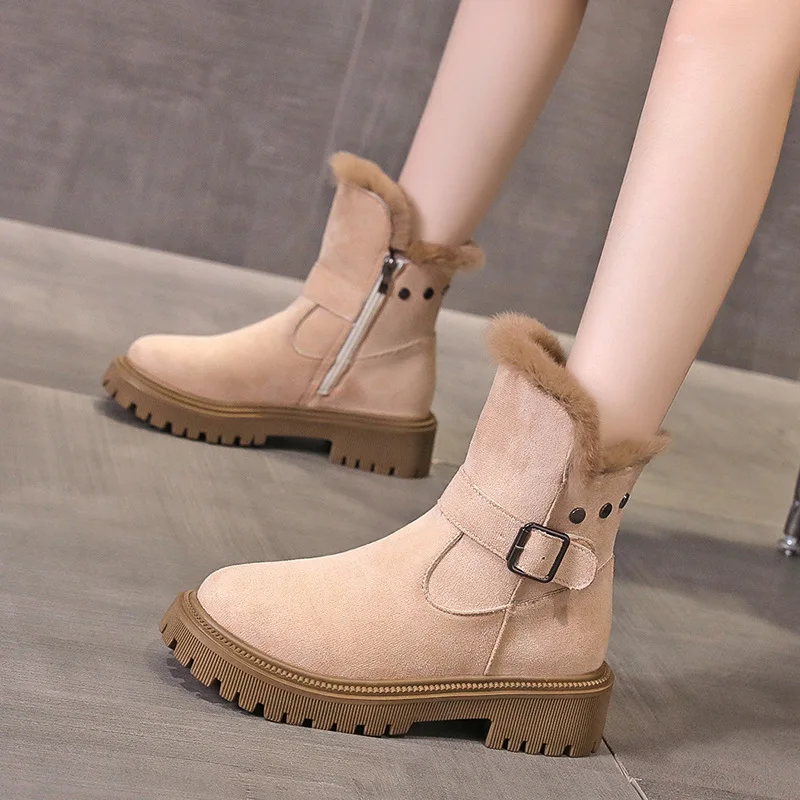 

Women Winter Thick Plush Snow Boots Faux Suede Non-slip Keep Warm Cotton Padded Shoes Platform Ankle Booties With Thick