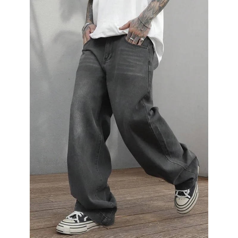 

Washed Straight Jeans Men's Casual Comfortable Non-Shrinkage Blue Denim Pants Straight Leg Fit All Seasons