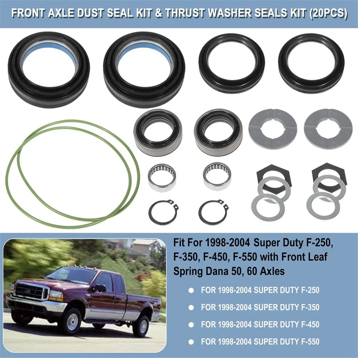 TOP RATED~Outer Axle Dust Seal & Inner Tube Seal & Needle Bearing & Snap Ring & Thrust Washer Seals Kit for F450 F550
