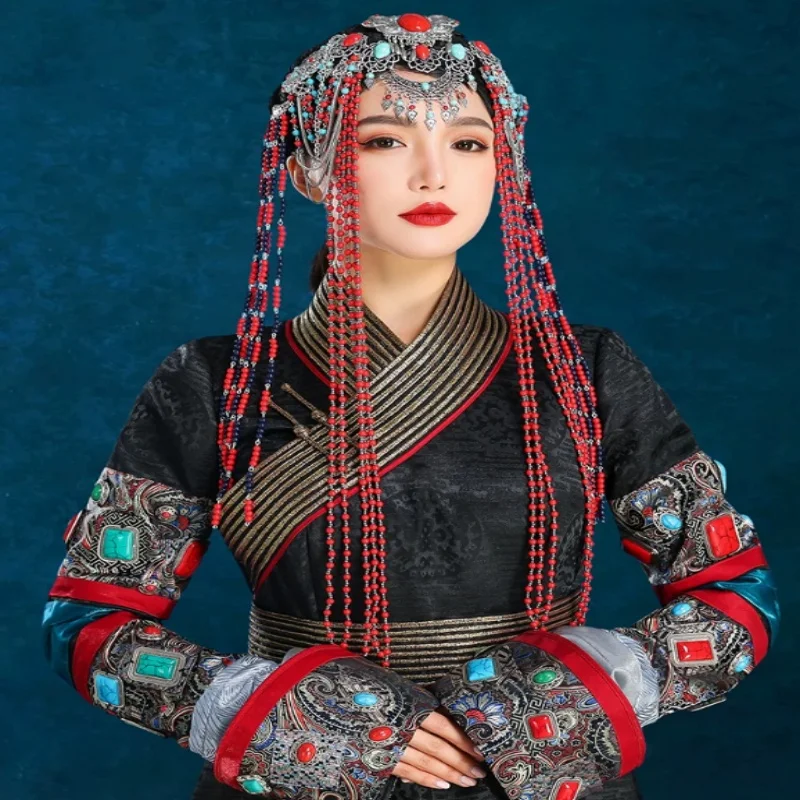 Mongolian Ethnic Style Show Performance Photography Photo Tour Shoot Frontal Tassel Headdress