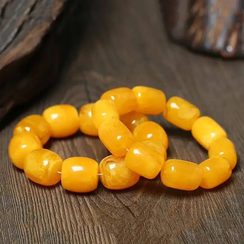 Natural Amber Honey Wax Bracelet Baltic Chicken Oil Yellow Barrel Bead Amber Bracelet Original Stone Men's and Women's Pendant