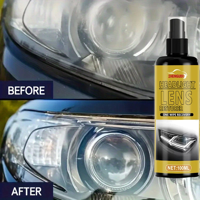100ml Car Headlight Repair Kit, Crystal Clear Coating, Car Headlight Stain Removal Spray, Enhances Brightness, Repairs Scratches and Prevents Yellowing, Uv Protection, Durable Pe Material