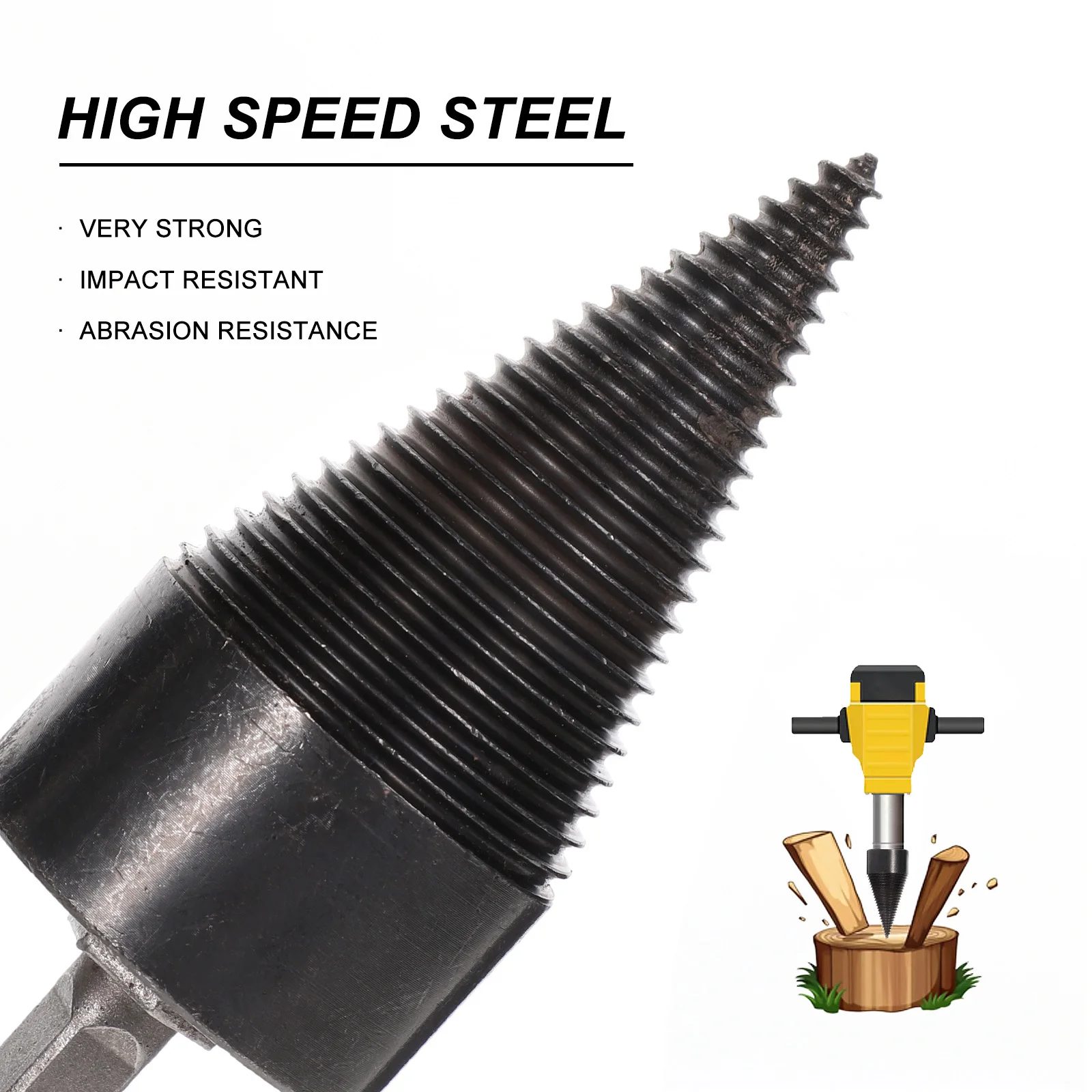 Brennholzbohrer, Holzspalter, Stahlkegelbohrer, verschleißfest, zum Spalten schwerer Holzspalter