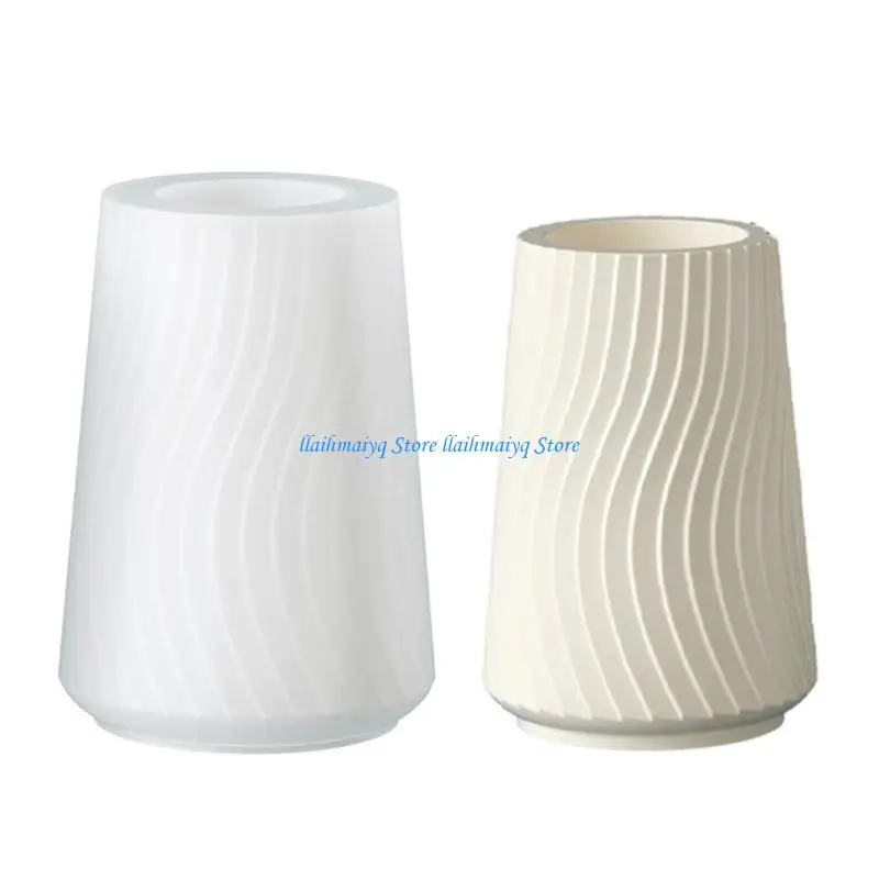 573B Elegant Vase Silicone Mold Striped Flower Pots Molds Casting Tool Crafting Supplies Suitable for Resin Art Craft