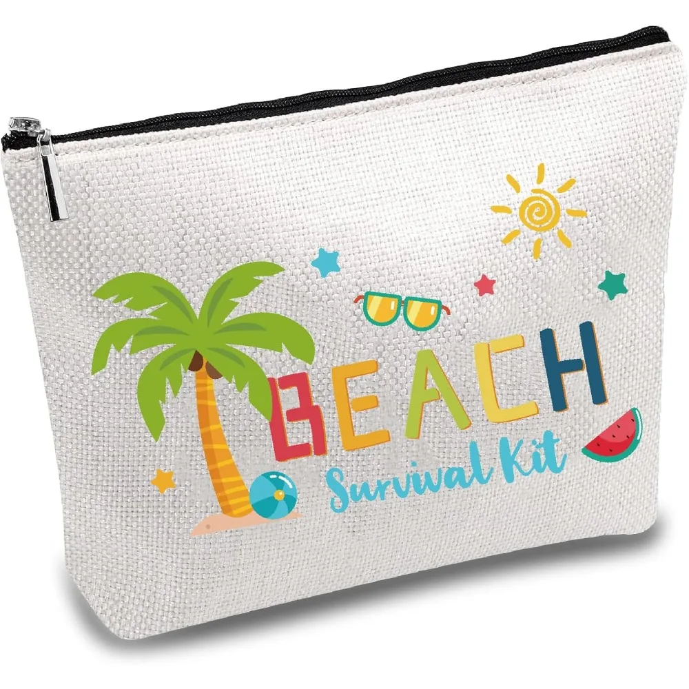 

Beach Survival Kit Bag Beach Makeup Bag Polycotton Beach Cosmetic Multi-Purpose Travel Sunscreen Sunglasses Canvas Bags