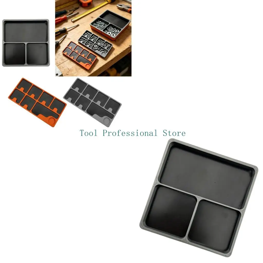 57QF Small Metal Hardware Organizers Tray with Magnetic Pad Surfaces Compartment Layout for Repair Benches Parts Control