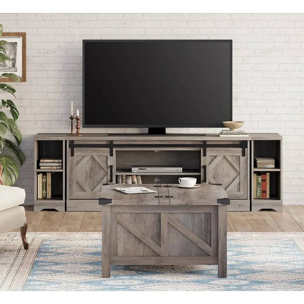 Farmhouse TV Stand and Coffee Table ,  with Gas Struts Lift-Top for Living Room