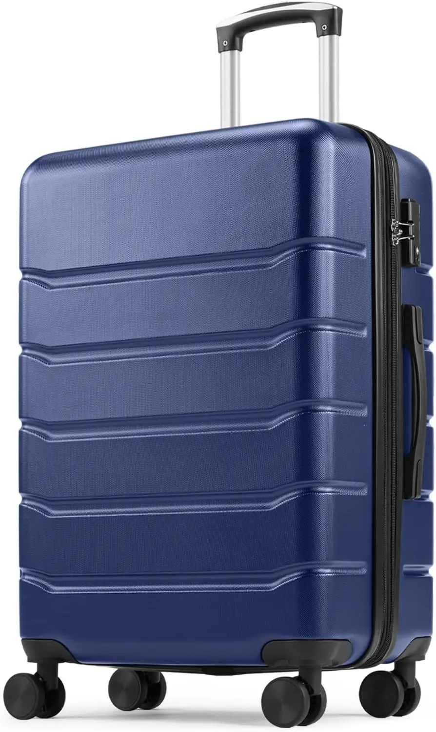 

28 Inch Navy Blue Hard Shell ABS Suitcase with Double Spinner Wheels, Lightweight Expandable Rolling Luggage with TSA Lock