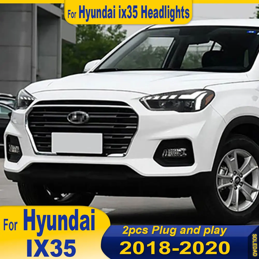 

Автомобильные фары для Hyundai ix35 2018 2019 2020, светодиодные автомобильные фары в сборе, обновленные бифокальные линзы, аксессуары для динамических сигнальных ламп