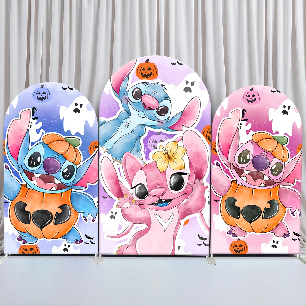 

TB Lilo and Angle Stitch Arch Backdrop Cover Halloween Party Custom Zipper Photography Background Decortion Elastic Fabric