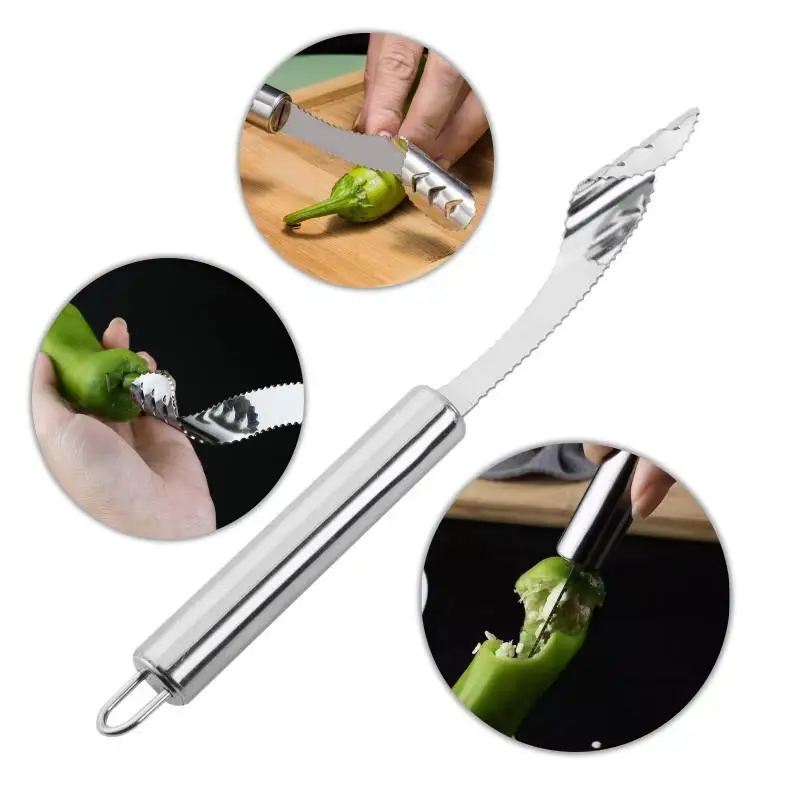 Stainless Steel Corer Chili Corer Bitter Gourd Seed Remover Core Digging Knife Green Pepper Cutter Seed Digging Tool Kitchen