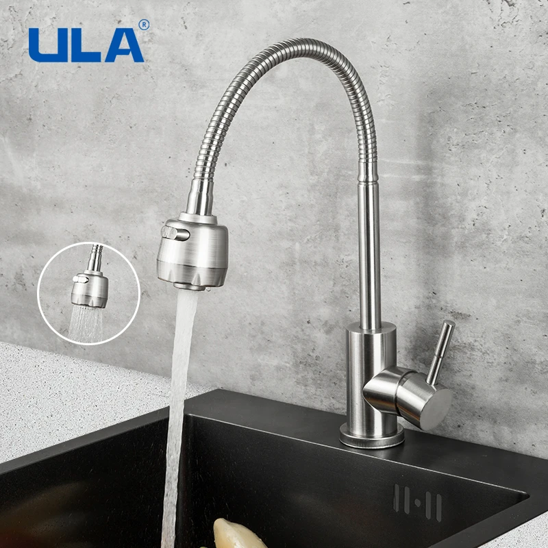 ULA Kitchen Faucet Stainless Steel Kitchen Sink Faucet Stream Sprayer Nozzle 360 Degrees Kitchen Sink Mixer Hot Cold Water Taps