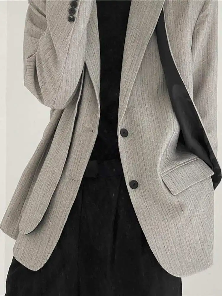 

Retro Striped Two-Piece Design Casual Korean Sle Men's Suit Jaet Loose Fit Comfortable Polyester Fiber Autumn Wear