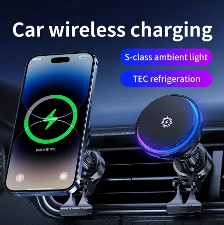 HTMCK 15W Ice Cooling Magnetic Wireless Car Charger Phone Holder Fast Charging Station for Magnetic Wireless Charging Phones