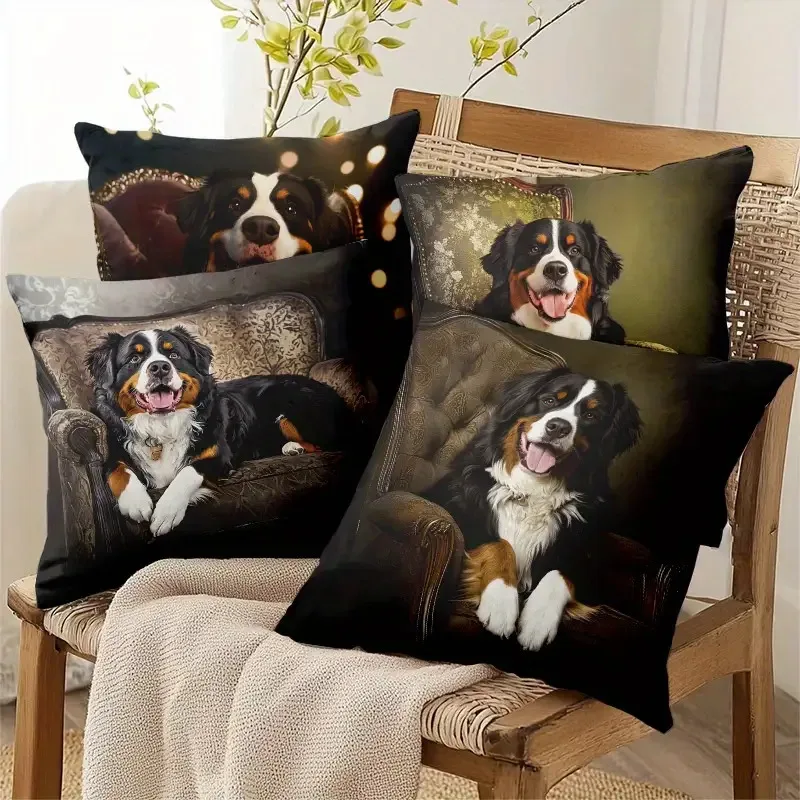 Dog Portrait Pillowcase Cushion Cover Pet Lover Gift Throw Pillow for Home Decor Accent Puppy Dog Mom