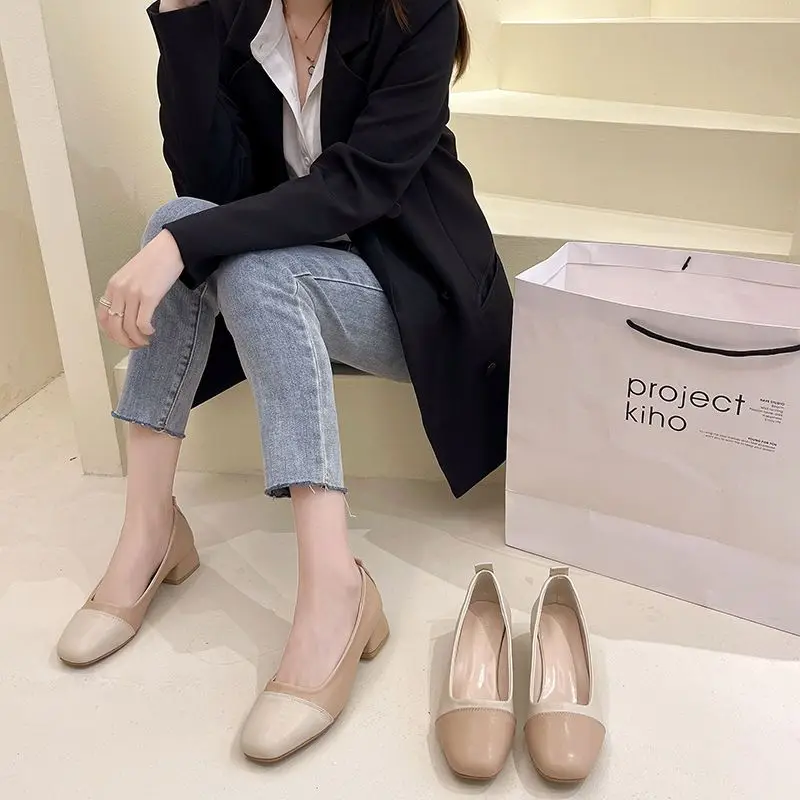 Sepatu dengan hak Sedang Kulit Normal kasual wanita musim panas sepatu alas kaki untuk wanita 2024 persegi jari kantor 39 Beau hari ini dijual A E