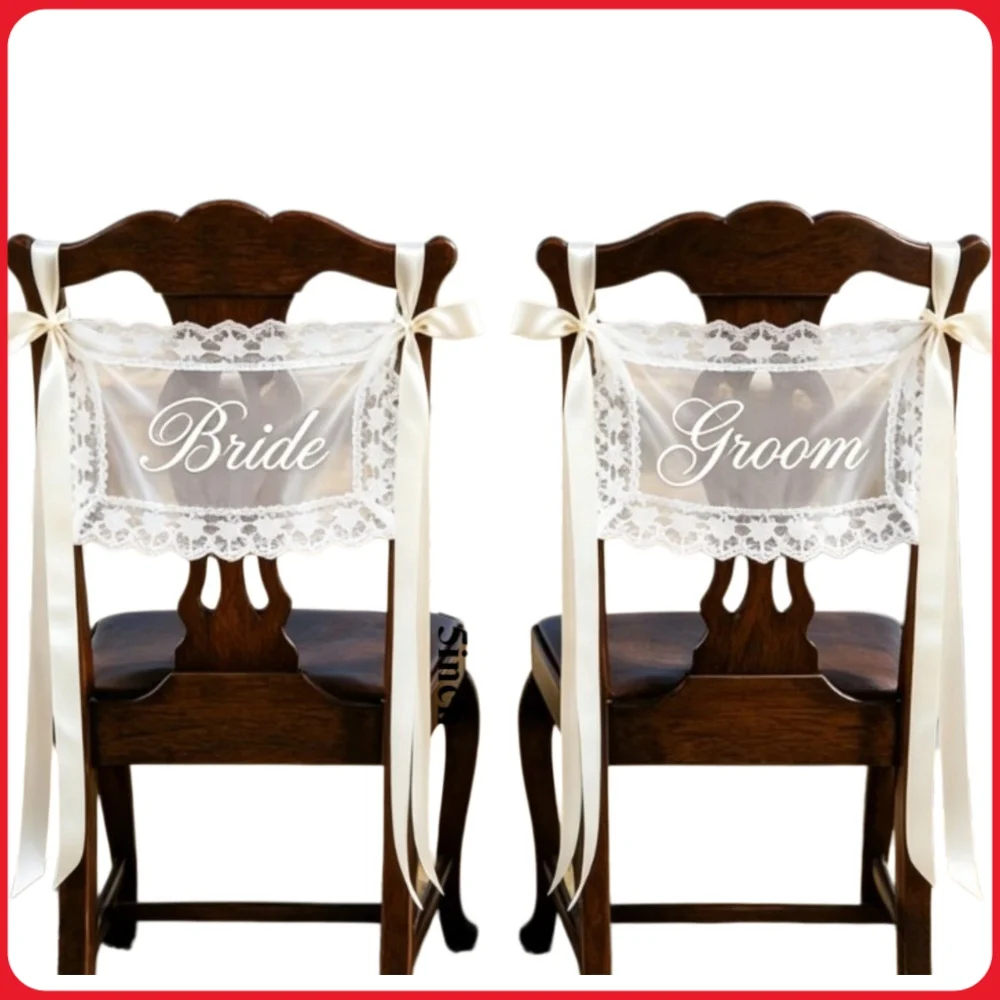 2Pcs Bride Groom Seat Decoration Reusable Newlywed Reception Chair Tags Multi Purpose for Wedding Ceremony Engagement Party