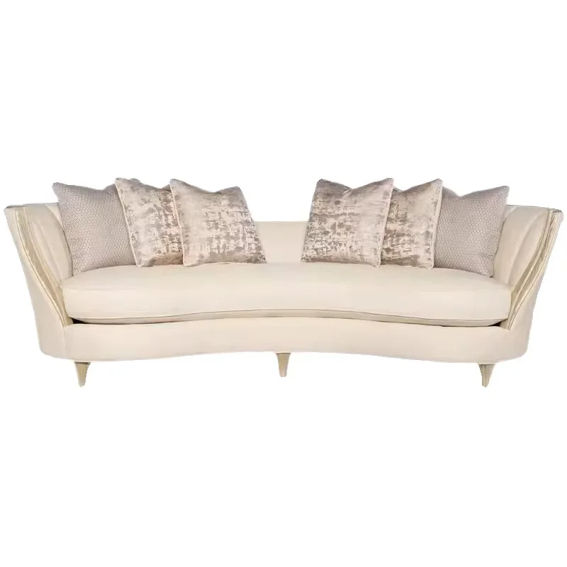 

American sofa French light luxury fabric combination solid wood carving flower arc simple European Adela cream style living room