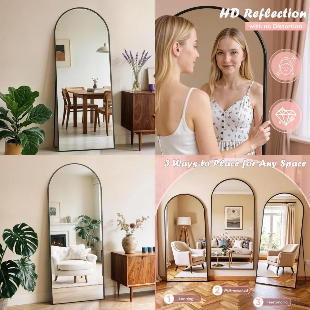 Arched Full Body Standing Mirror for Home, 59 x 18 Inches, Black Frame, Ideal for Bedroom, Bathroom, Living Room