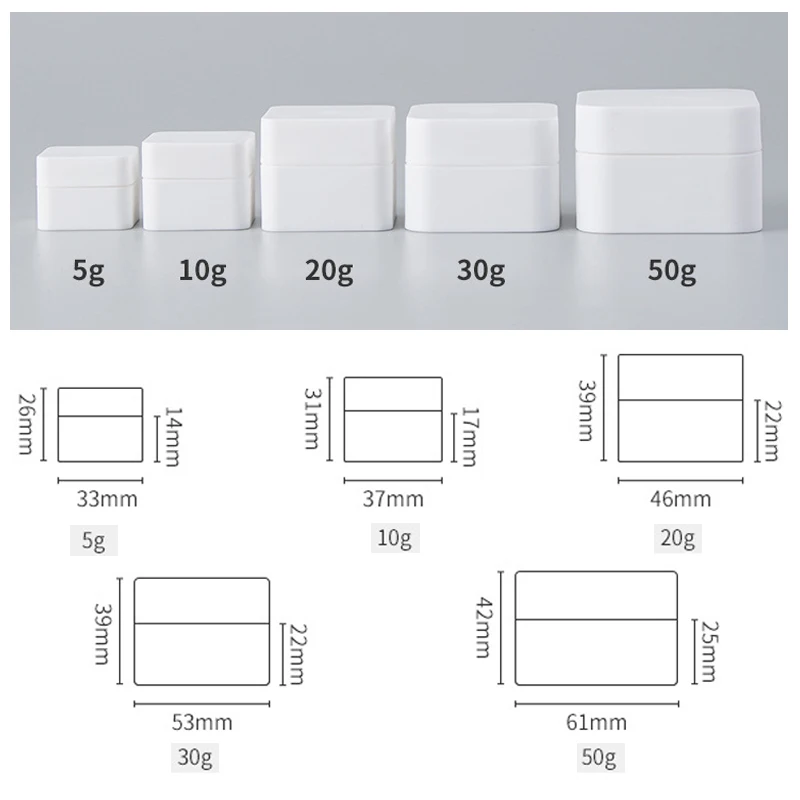 10-30 個 5 グラム/10 グラム/20 グラム/30 グラム/50 グラム空の PP フェイスクリームジャー正方形の化粧瓶蓋付き化粧品ローションリップクリームサンプル容器