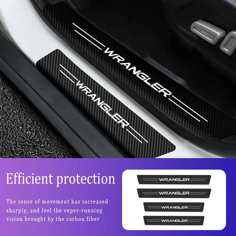 4PcsCar Door Threshold Scuff Plate Carbon Fiber Sill Protector Stickers For Jeep Wrangler 2000-2022 Auto Door Entry Pedal Guards