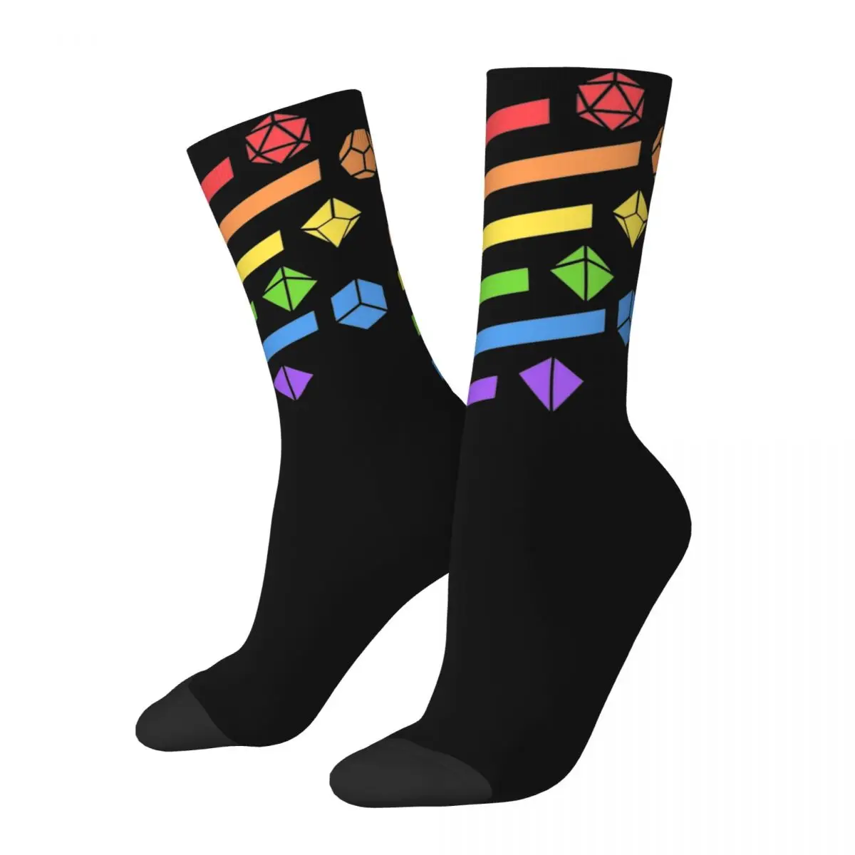 Rainbow Dice DnD Stockings Design Korean Socks Autumn Non Skid Socks Men Outdoor Sports Soft Socks