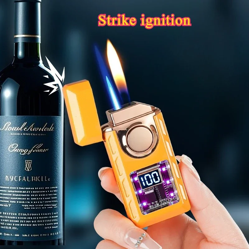 I Creative Voice Controlled Ignition Gas Lighter Color Light Battery Display Open Fire Switching Jet Fire USB Electric Lighters
