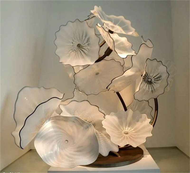 Hotel lobby glass sculpture cheap living room board hand blown glass flower floor