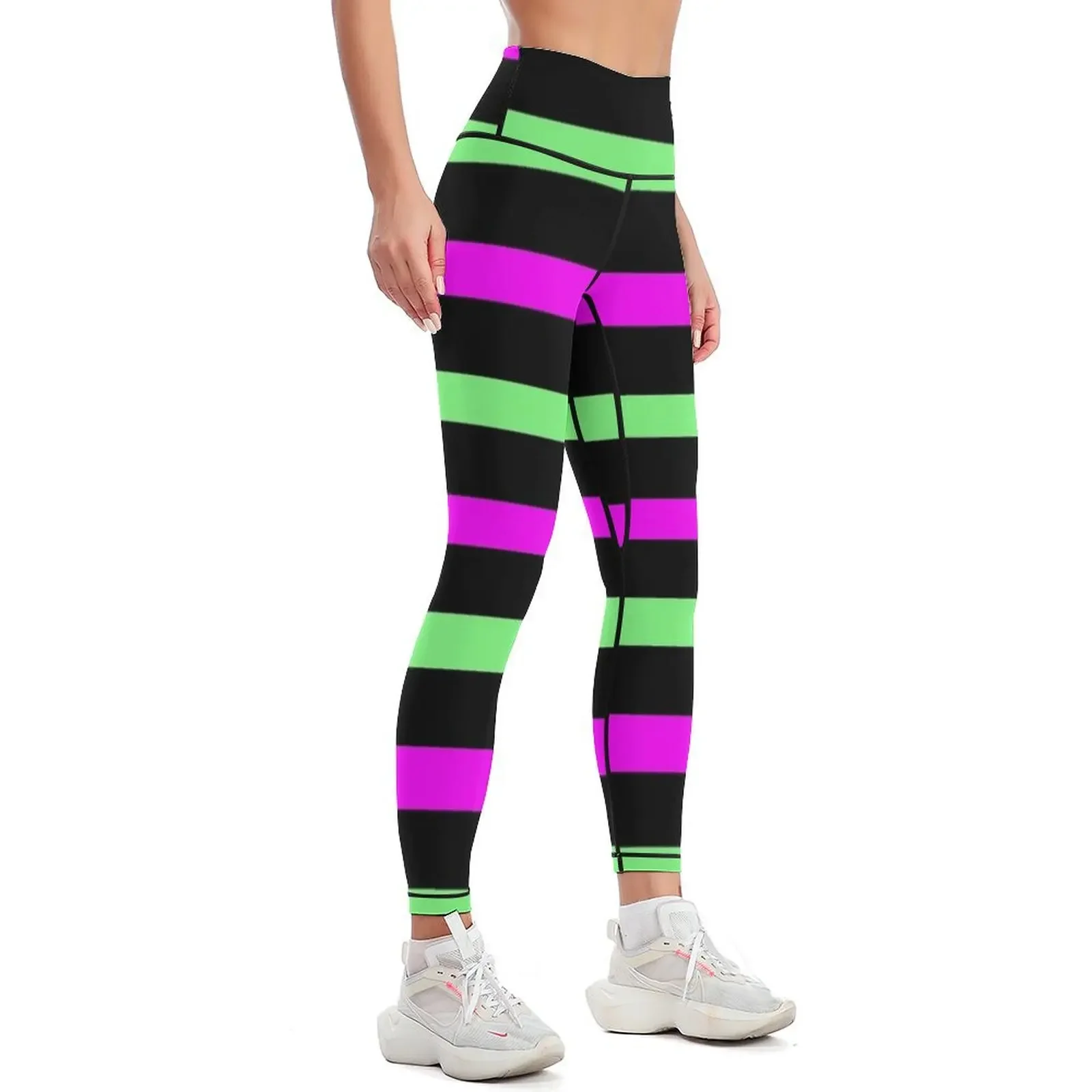 horizontal black, neon green, neon purple Leggings high waist legings for fitness Womens Leggings