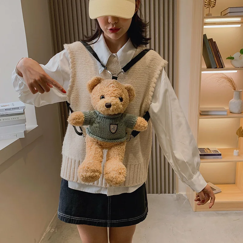 Cute Simulation Bear Plush Stuffed Shoulder Bag New Cartoon Animal Bear Plush Backpack Children's Birthday Gift Small Schoolbag