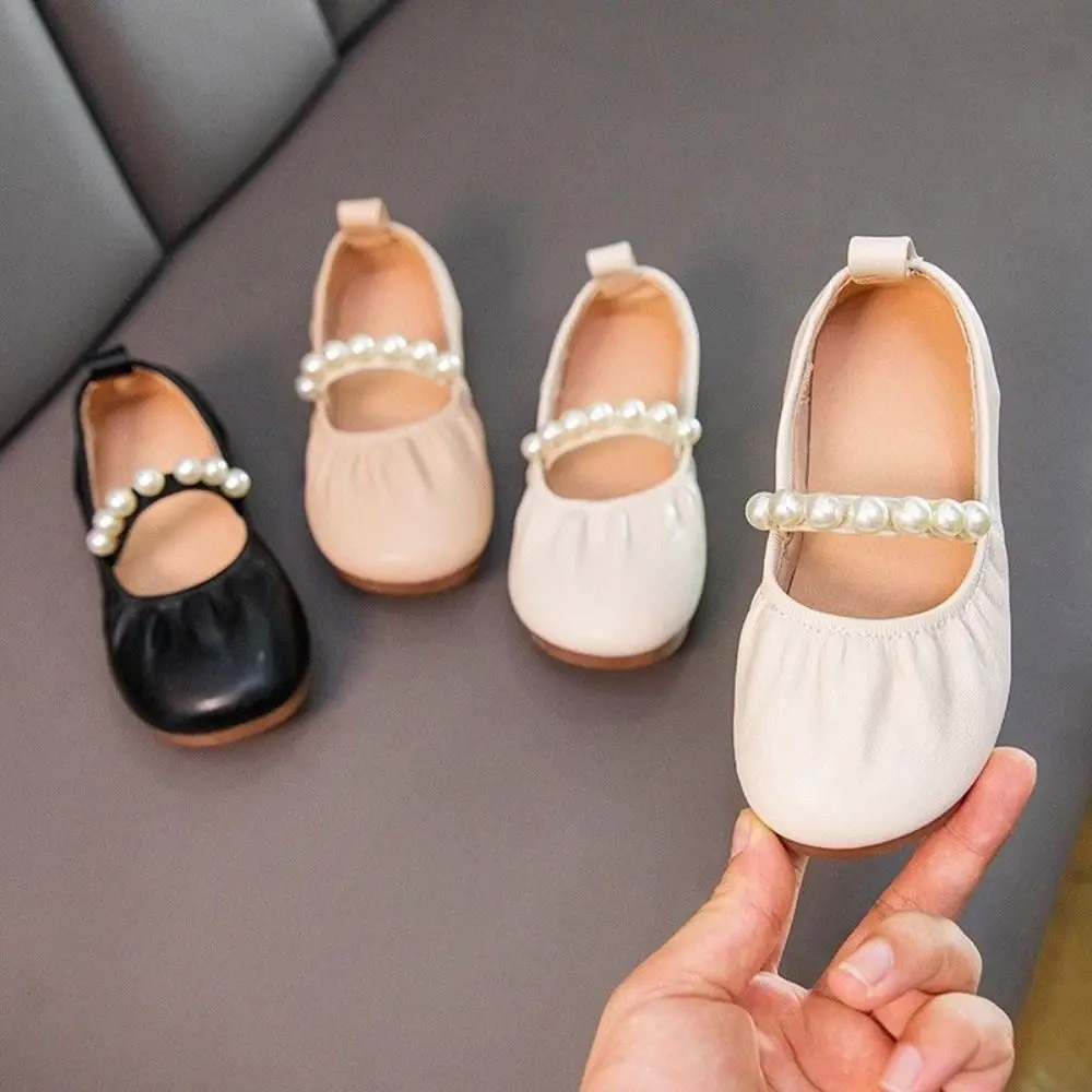 Fashion Sweet Children Leather Shoes Pearl Lightweight Girls Princess Shoes Slip-on Style Soft Soled Mary Jane Shoe Party