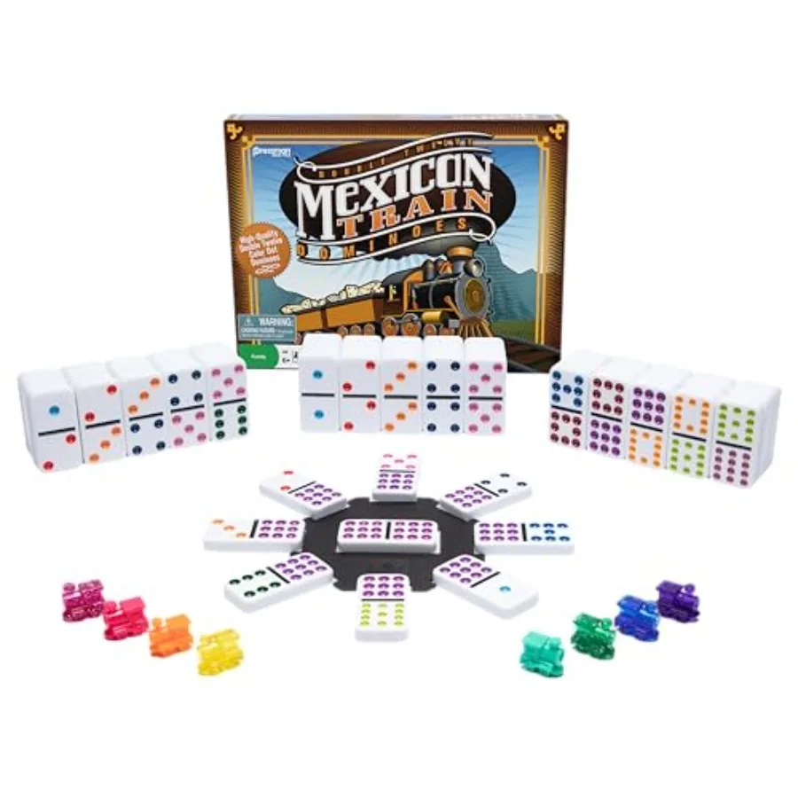 

Mexican Train Dominoes - Beautiful Color Dot Double 12 Dominoes Set - Includes Train Markers and Hub by Multi Color, 5"