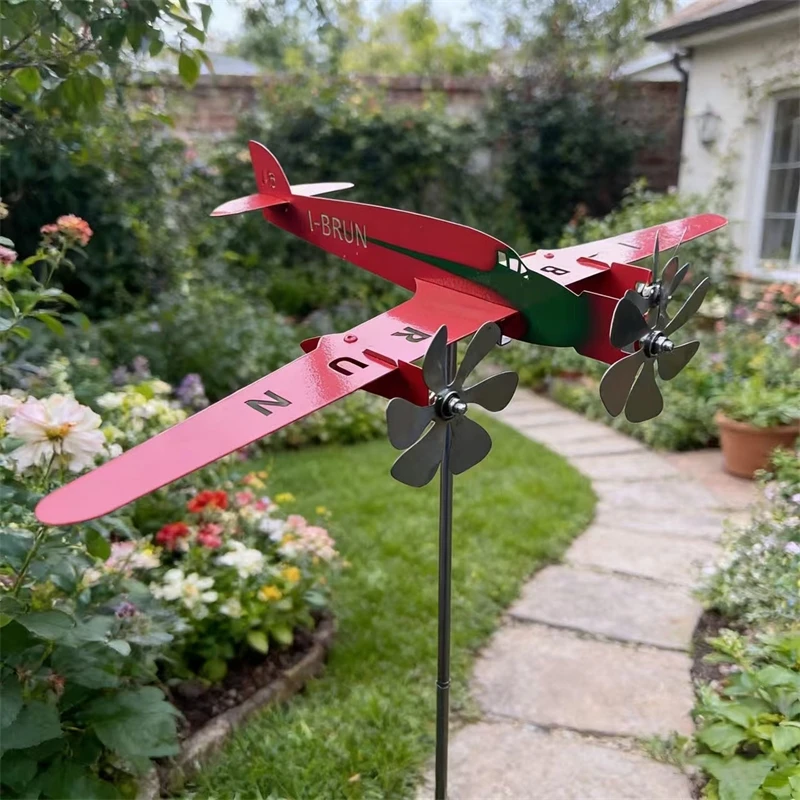 

Metal Airplane Wind Spinner Garden Windmill 360 Rotating Iron Wind Vane Outdoor Lawn Yard Courtyard Durable Garden Decor