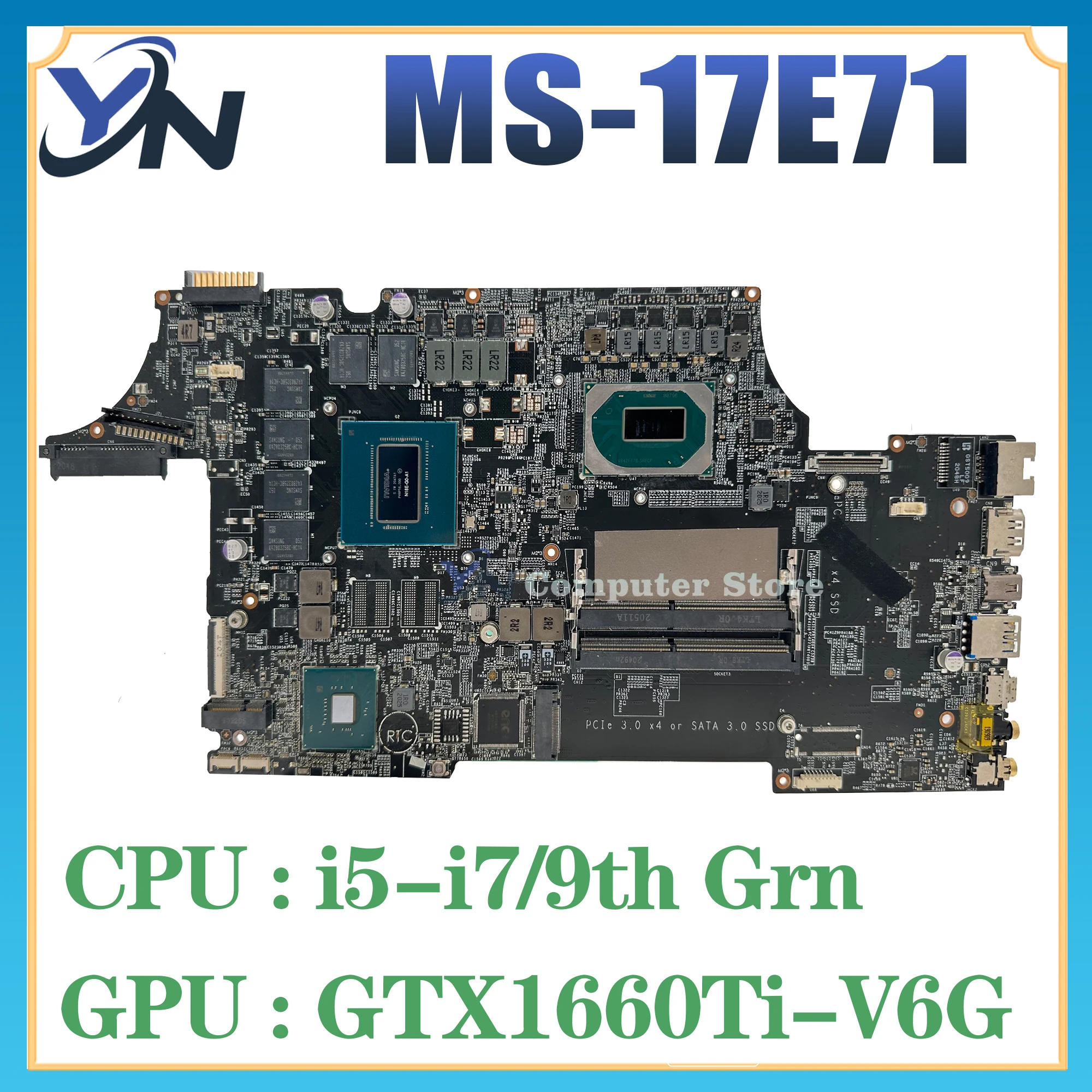 

MS-17E71 Laptop Motherboard For MSI MS-17E7 GL75 GP75 Mainboardi 5-9300H i7-9750H i7-10750H GTX1660Ti 100% TEST OK