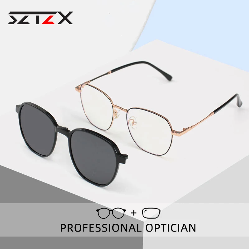 

SZTZX Magnet Clip On Polarized Gradient Colored Sunglasses Men Anti-Blue Light Myopic Prescription Glasses Women Reading Glasses