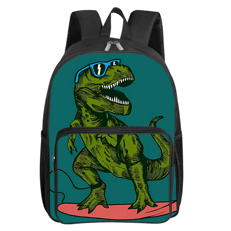 Dinosaur Pattern Square Front Pocket Backpack for Boy and Girls Best Gifts 2D Flat Cartoon SchoolBags for Children