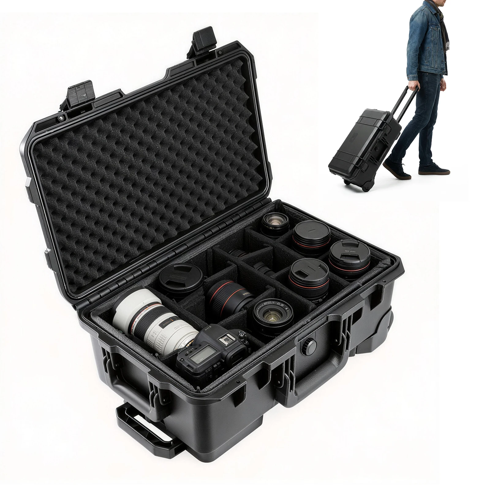 Sac à appareil photo antivol et étanche, valise pour appareil photo, boîte à outils, valise à roulettes, pour drone, appareil photo, trépied